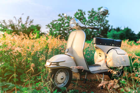 Vintage scooter Post process in vintage stylの写真素材