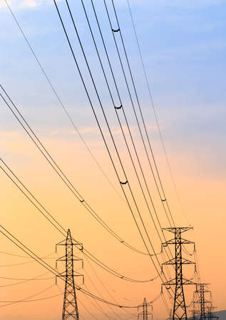 silhouette of high voltage electrical pole structure