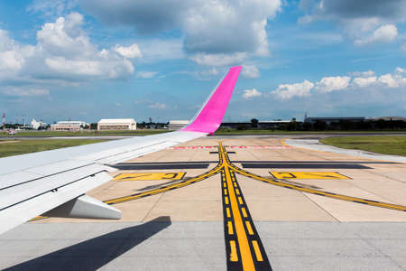 View from airplane window to see sky on evening time.の写真素材
