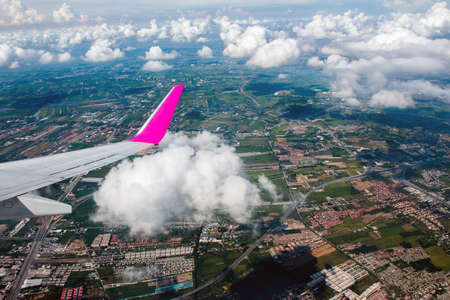 View from airplane window to see sky on evening time.の写真素材