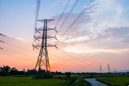 silhouette of high voltage electrical pole structure