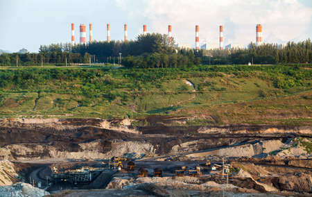 Part of a pit with big mining truck workingのeditorial素材