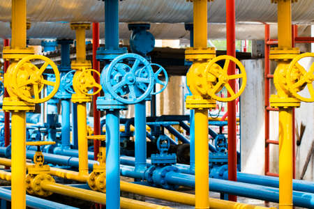Valves at gas plantの写真素材