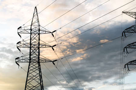 silhouette of high voltage electrical pole structure