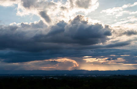 colorful dramatic sky with cloud at sunsetの写真素材