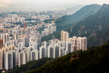 Hong Kong Skyline Kowloon from Fei Ngo Shan hill sunsetの写真素材