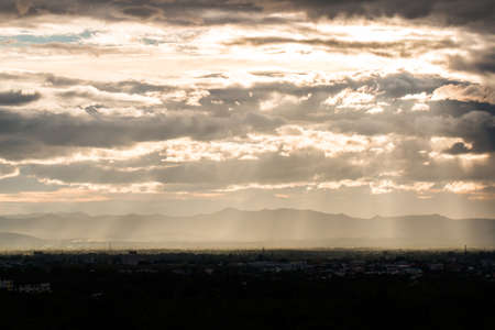colorful dramatic sky with cloud at sunset.の写真素材
