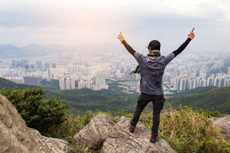 Hong Kong Skyline Kowloon from Fei Ngo Shan hill sunsetの写真素材