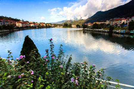 Sa Pa, a city in the mountains on sunsetの写真素材