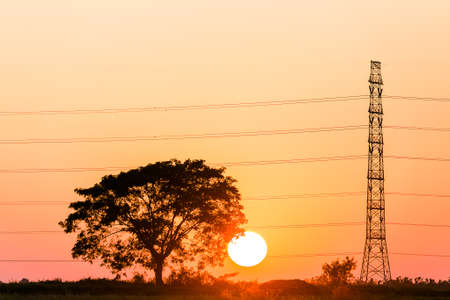 silhouette of high voltage electrical pole structure