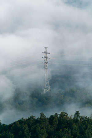 silhouette of high voltage electrical pole structureの写真素材