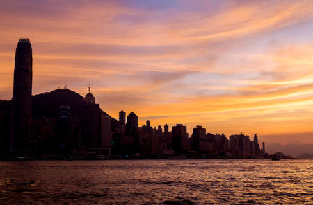 Hong Kong Skyline Kowloon from Fei Ngo Shan hill sunsetの写真素材