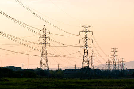 silhouette of high voltage electrical pole structure