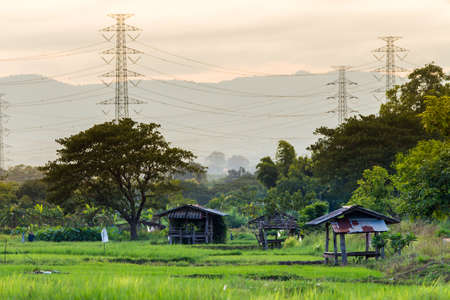 silhouette of high voltage electrical pole structureの写真素材