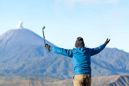 Mount Bromo volcano (Gunung Bromo) during sunrise from viewpoint on Mount Penanjakan, in East Java, Indonesia.の写真素材