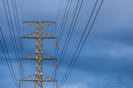 silhouette of high voltage electrical pole structureの写真素材