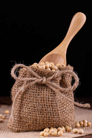 Soybean oil on a wooden background. rustic styleの写真素材