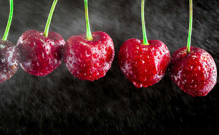 cherry with hits drop of waterの写真素材