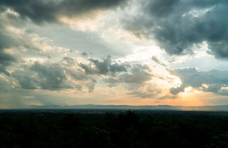 colorful dramatic sky with cloud at sunset.