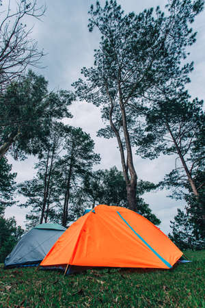 tourist tent camping in mountainsの写真素材