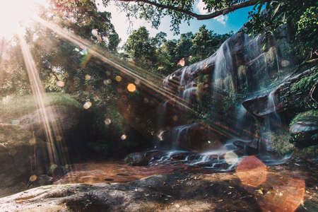 soft water of the stream in the WIMAN THIP Waterfall natural park, Beautiful waterfall in rain forestの写真素材