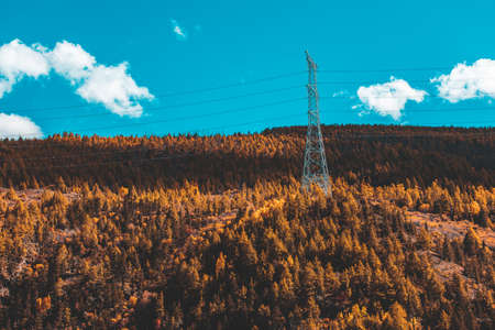 silhouette of high voltage electrical pole structureの写真素材