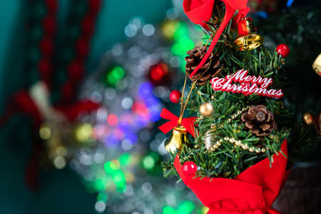 Christmas Background Of Defocused Lights With Decorated Treeの写真素材