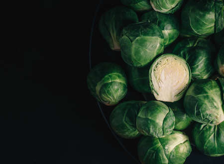 Brussels sprouts on Black backgroundの写真素材