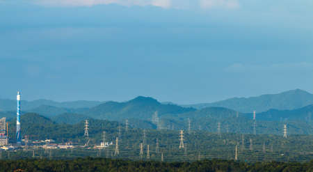 silhouette of high voltage electrical pole structure