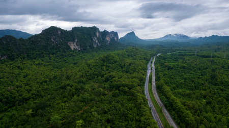 Top view Landscape of Morning Mist with Mountainの写真素材