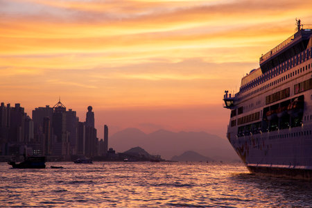 Hong Kong Skyline Kowloon from Fei Ngo Shan hill sunsetの写真素材