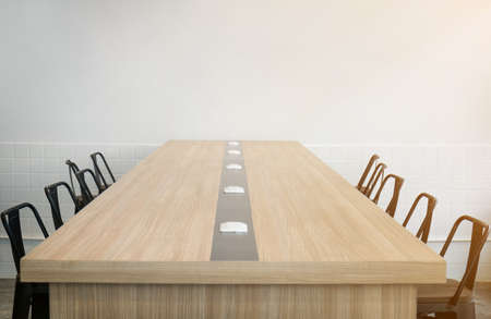 Empty business conference room before meeting in sunny office.の写真素材