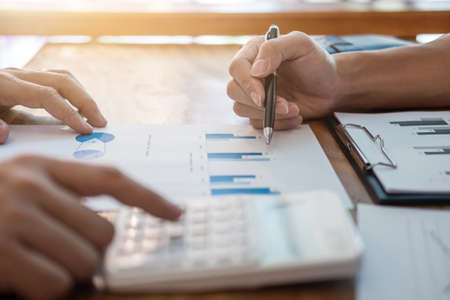 Image of executive businessman working consultation and conversation new business strategy plan in office with document data and report, professional occupation concept.の写真素材