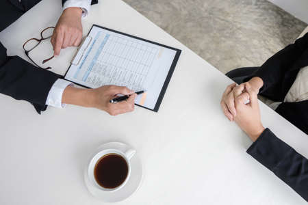 Candidate Sign Contract Employment and recruitment concept, Board reading a resume during a job ...