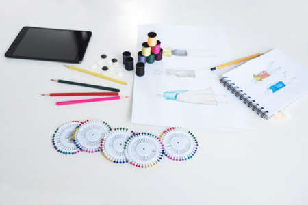 fashion project designers and drawing sketches for clothes, profession and job occupation, Fashion...