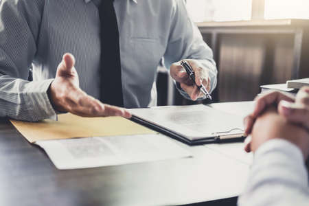 Businessman and Male lawyer or judge consult having team meeting with client, Law and Legal services...