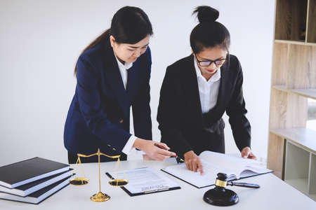 Teamwork of business lawyer colleagues, consultation and conference of professional female lawyers...
