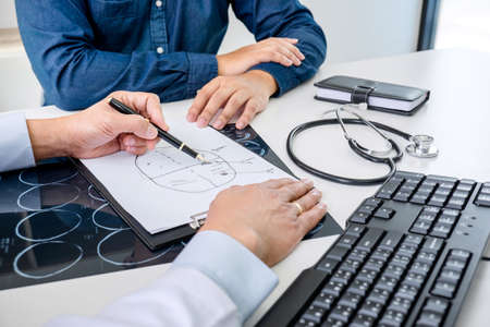 Professor doctor recommend report a method with patient treatment, results on examine a picture...