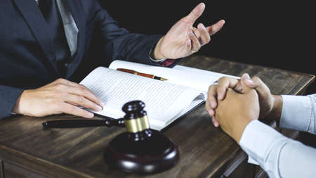 Meeting and collaboration concept, Businessman and Male lawyer or judge consult having team meeting...
