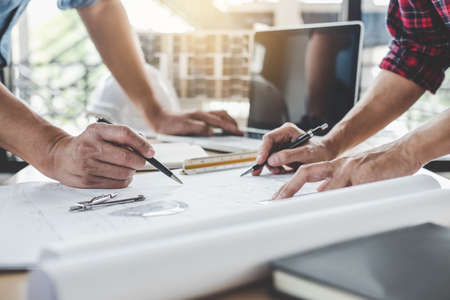 Construction and structure concept of Engineer or architect meeting for project working with partner...