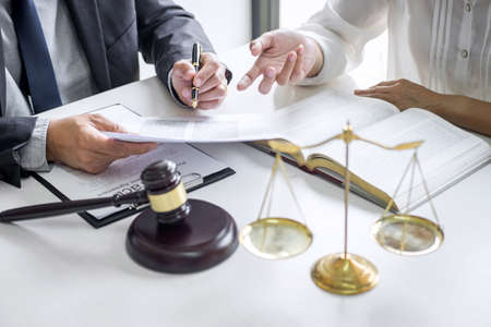 Consultation and conference of professional businesswoman and Male lawyers working and discussion...