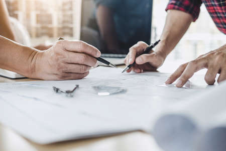 Construction and structure concept of Engineer or architect meeting for project working with partner...