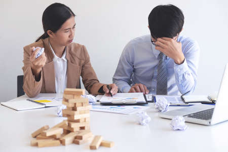Blaming business concept, Female executive manager blaming employee for mistake or failure, business...
