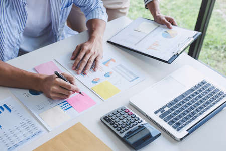 Business team colleagues meeting to conference professional investor working and discussing a new marketing business strategy project, finance and accounting concept.の写真素材