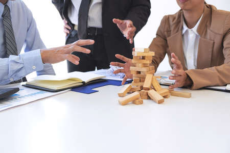 Blaming business concept, Senior executive manager blaming employee for mistake or failure, business team have disagreement in office arguing on work issues.の写真素材