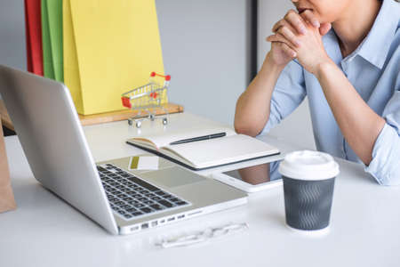 Woman using credit card register security code payments online shopping and customer service network...