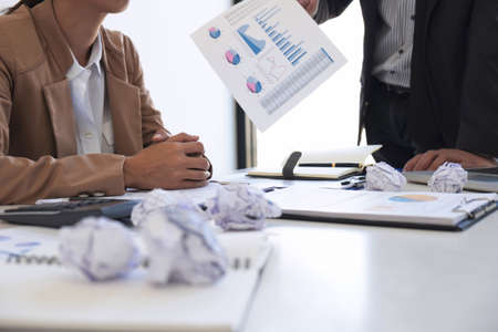 Blaming business concept, Senior executive manager blaming employee for mistake or failure, business...
