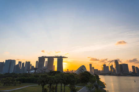 Singapore Landscape of business building around Marina bay, Singapore view of evening sunset the business bay district on Marina bay.のeditorial素材