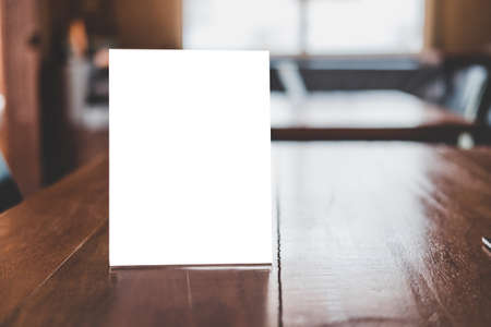 Mock up acrylic frame posters pattern template forms background, blank menu frame on table in coffee...