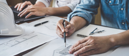 Construction and structure concept of Engineer or architect meeting for project working with partner...
